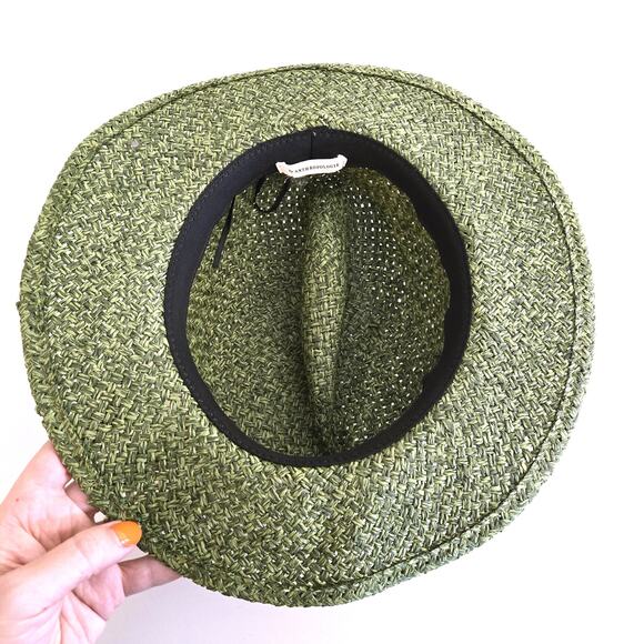 Anthropologie Green Straw Woven Trimmed Rancher Sun Hat w/ Adjustable Tie - Picture 6 of 6